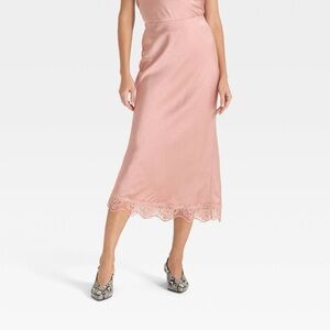 Women's Lace Trim Midi Skirt - A New Day™ Light Pink